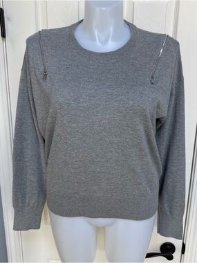 DKNY Gray Sweater Zip Cold Shoulder Y2K Pullover sz L